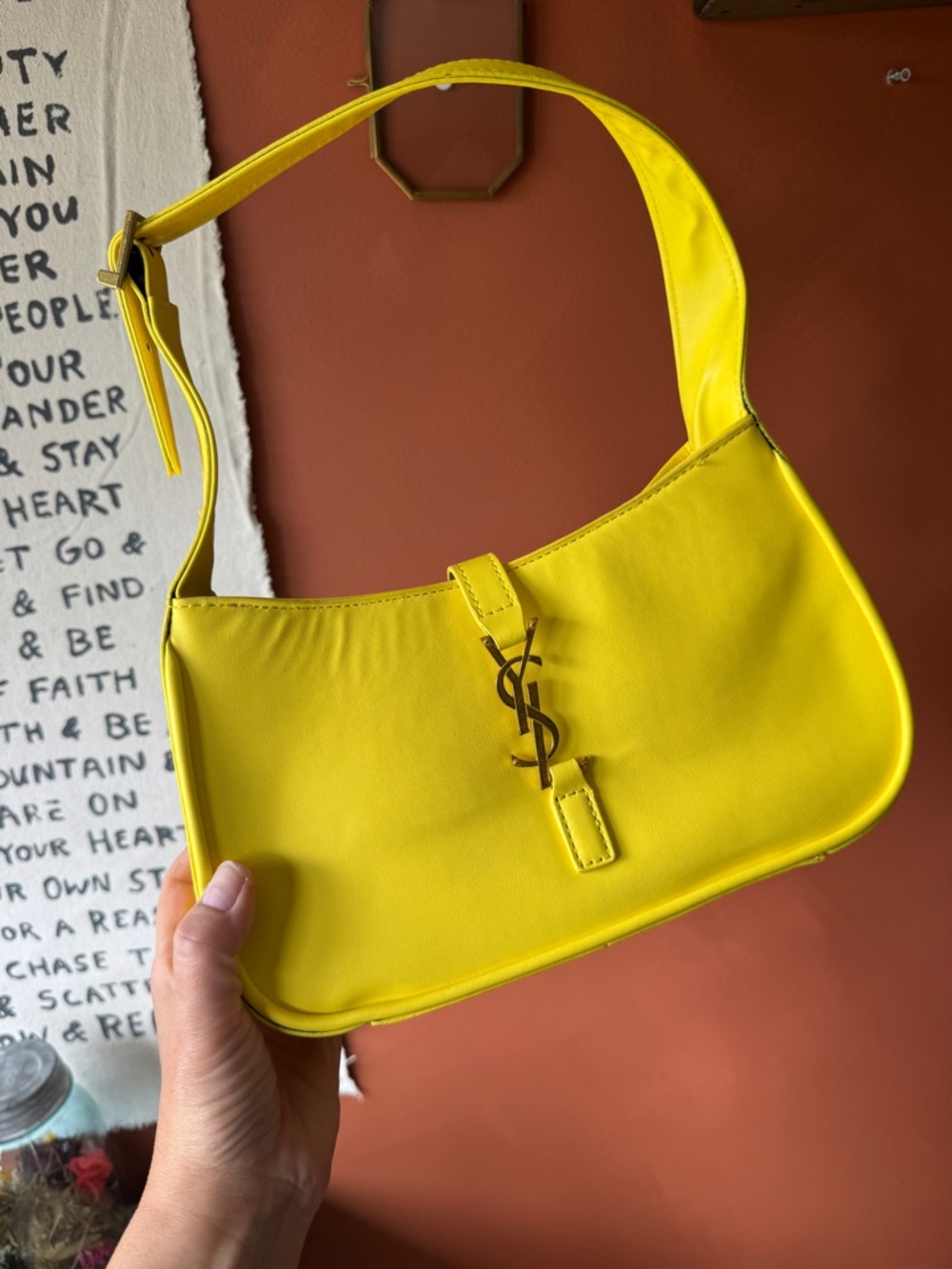 Saint Laurent Lemon Yellow Leather Shoulder Bag with YSL Logo